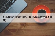 广东麻将不能碰只能杠（广东麻将为什么不能胡）